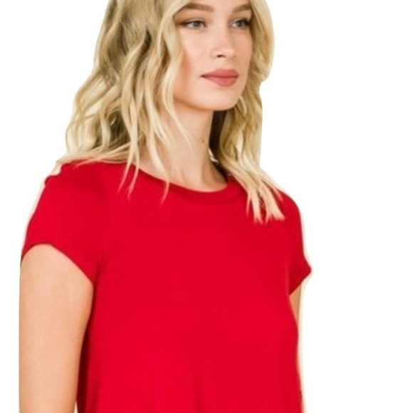 NEW Womens Solid Red Long Top With Side Buttons M - Picture 3 of 4